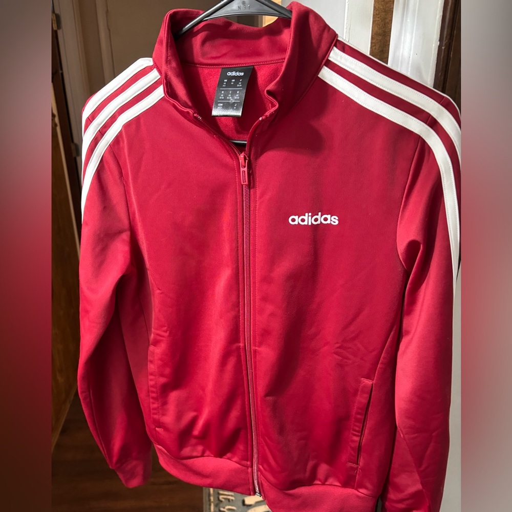 adidas Red Track Jacket with White Stripes